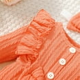 thumbnail image 6 of Atogsazn Newborn Baby Girls Clothes Outfits Long Sleeve Button Ruffle Romper Pants Headband 3Pcs Set Fall Winter Outfits A-Orange 18-24 Months, 6 of 9