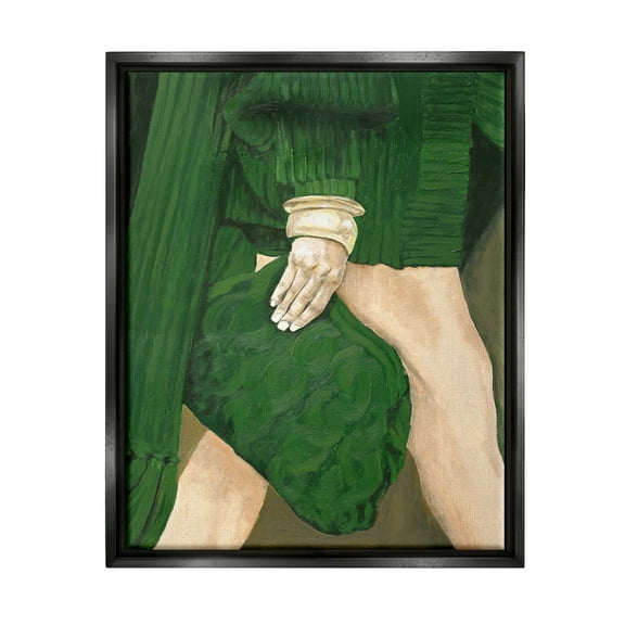 Stupell Industries Fashion Girl in Green Beauty & Fashion Painting Black Floater Framed Canvas Art Print Wall Art, 17 x 21