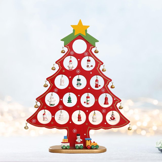 Decoración de Escritorio de Navidad BLESIY Mini Adornos Navideños de Madera Rojo Grande