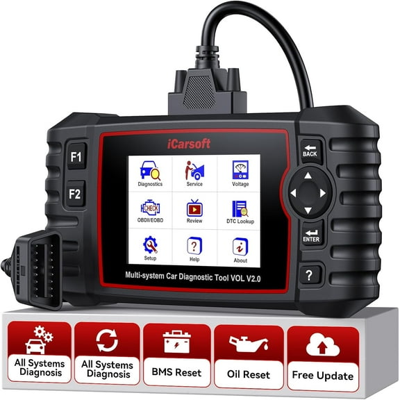 iCarsoft VOL V2.0 OBD2 Scanner for Volvo/SAAB, Auto in-Depth Full Systems Scan OBD2 Diagnostic Tool, 118 Graph Data/Battery Test/Reset, ABS SRS Engine Transmission Code Reader