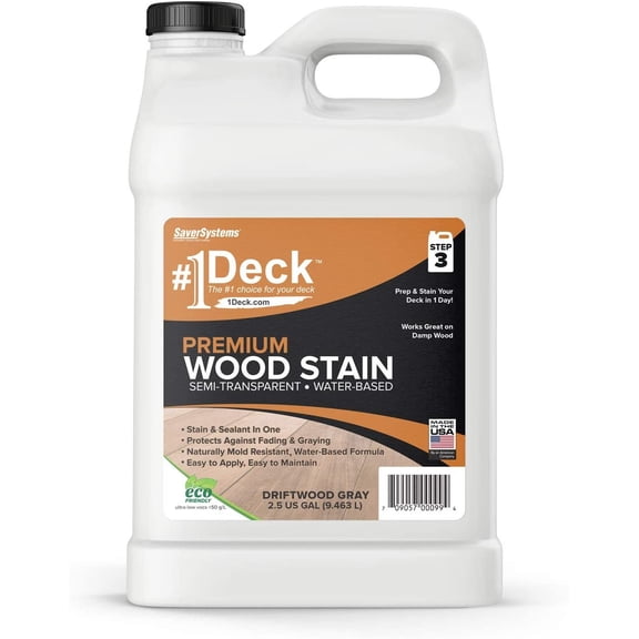 #1 Deck Premium Semi-Transparent Wood Stain for Decks, Fences, Siding - 2.5 Gallon Driftwood Gray