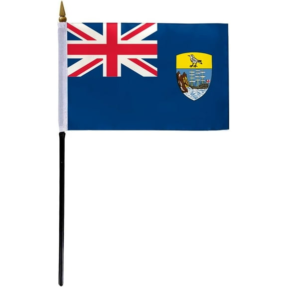 AGAS St Helena Flag 4x6 inch - 11" Plastic Pole 100% Outdoor Polyester Stitched Edges St Helena Islands Mini Flag on a Stick