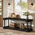 thumbnail image 3 of Finmind Solid Wood Entryway Bench with Storage Shelf, 63" Industrial Shoe Bench with Thickened Metal Tubing, Black (Easy Assembly), 3 of 8