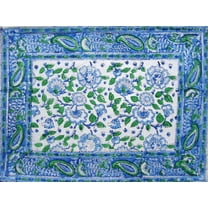 Primitive Floral Hand Block Printed Cotton Table Placemat 20" x 14" Blue