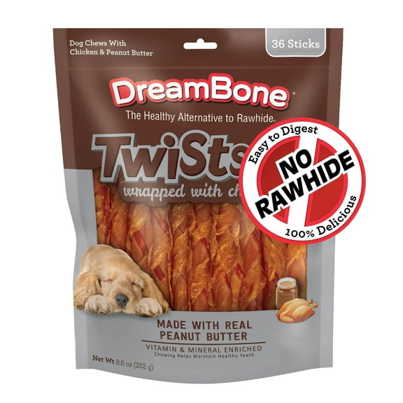 DreamBone Twists Wrapped With Chicken, Made With Real Peanut Butter, No-Rawhide Chews For Dogs, 36 Sticks