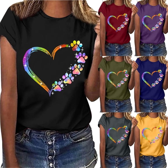 THDHVS Womens Shirts,Tops for Women Trendy,Women Print Short Sleeve Tee Summer Casual Top for Vacation and Street Style