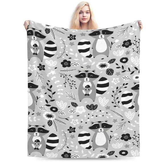 Cute Raccoon Throw Blanket Super Soft Warm Bed Blankets for Couch Bedroom Sofa Office Car, All Season Cozy Flannel Plush Blanket for Adults 50x40