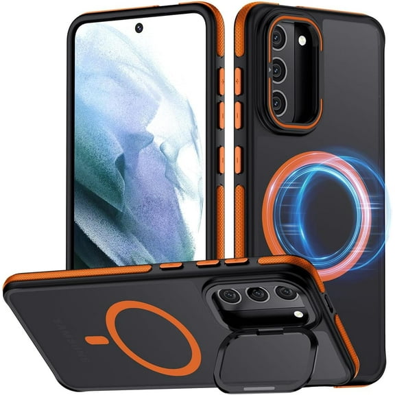 for Samsung Galaxy S21 Plus Case, Compatible with MagSafe, Anty-Slip Grip,Military-Grade Protective, Adjustable Kickstand Phone Case, Magnetic Case (Orange)