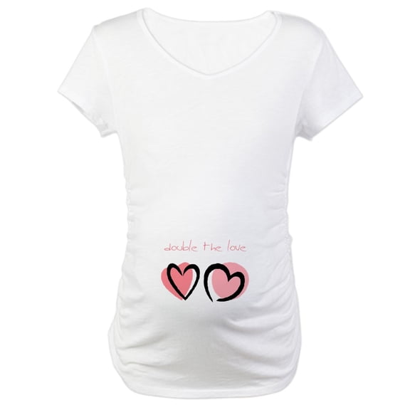 CafePress - Double The Love (Pink) Maternity T Shirt - Cotton Maternity T-shirt, Cute & Funny Pregnancy Tee
