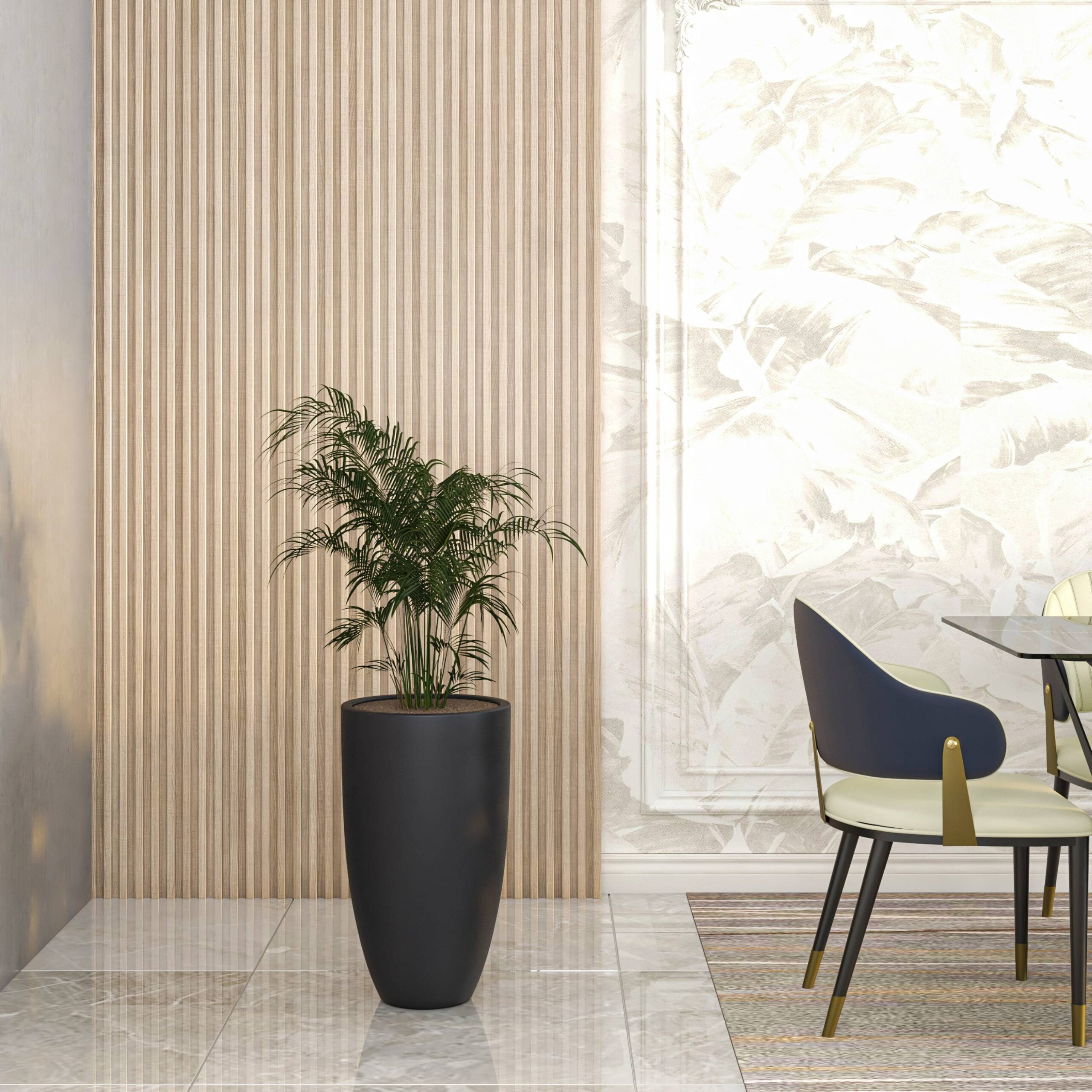 Leisuremod Crete Series Poly Stone Planter in Black 13.4 Dia, 23.6 High