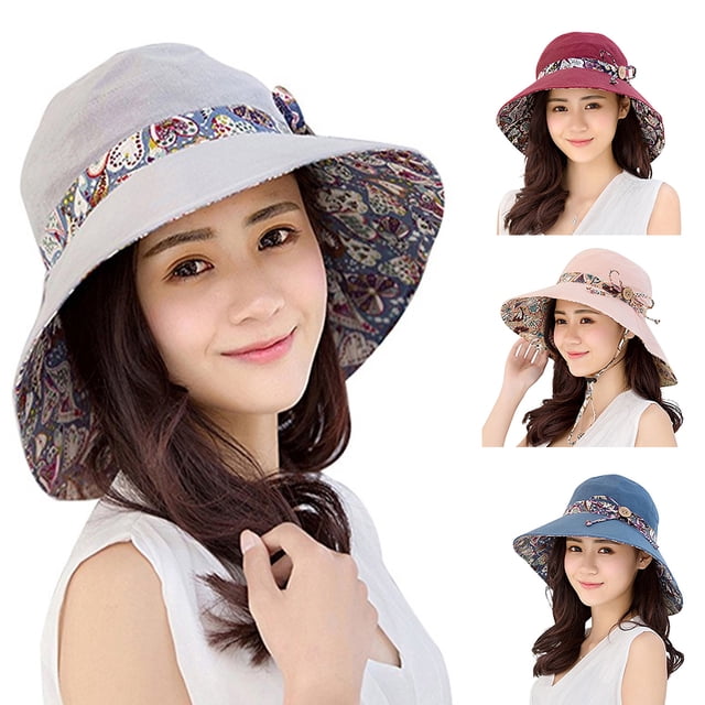 Cheers Chapeau de Soleil à Grand Bord pour Femmes, Été, Plage, Voyage, Nœud, Réversible, Pliable