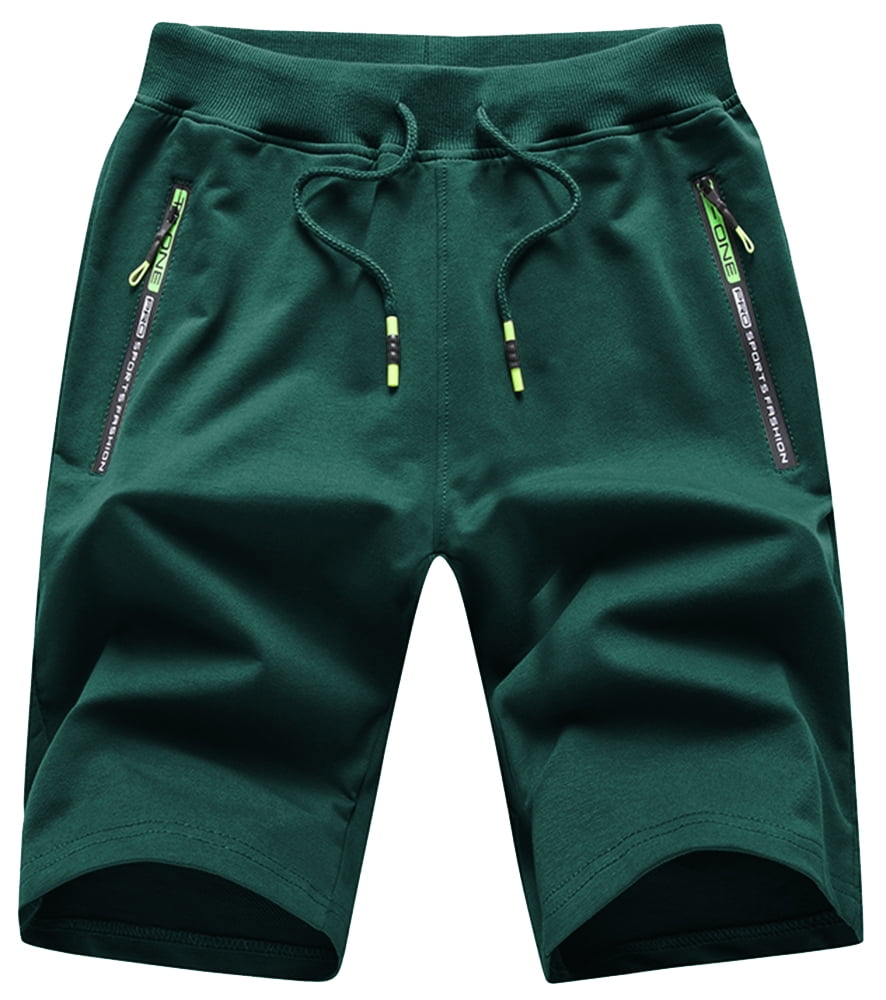 YuKaiChen Men's Cotton Shorts Casual Elastic Waist Drawstring Gym Workout Short Zipper Pockets