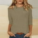 thumbnail image 2 of Top casual de color sólido con cuello redondo y manga tres cuartos para mujer Caqui/XL, 2 of 9