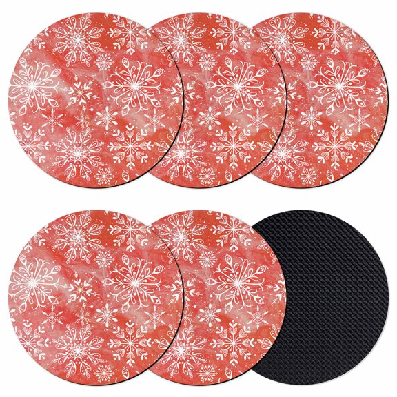 Red Christmas Coasters Set of 6, Absorbent Coasters for Drinks, Winter Xmas Watercolor White Snowflake Coaster for Desk Coffee Table Protection, Home Decor House Warming Gifts 4"