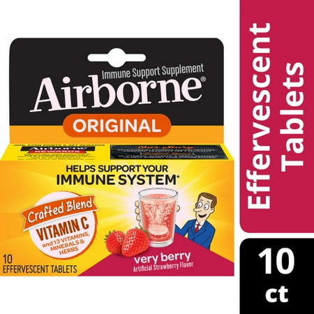 Airborne Immune Support Tablets with Vitamin C, Very Berry - 10 Effervescent Tablets