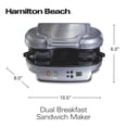 thumbnail image 4 of Hamilton Beach Dual Breakfast Sandwich Maker with Timer, Ready in 5 Minutes, Removable Dishwasher Safe PFAS-Free Non-Stick Egg Cooker Ring, Silver (2, 4 of 10