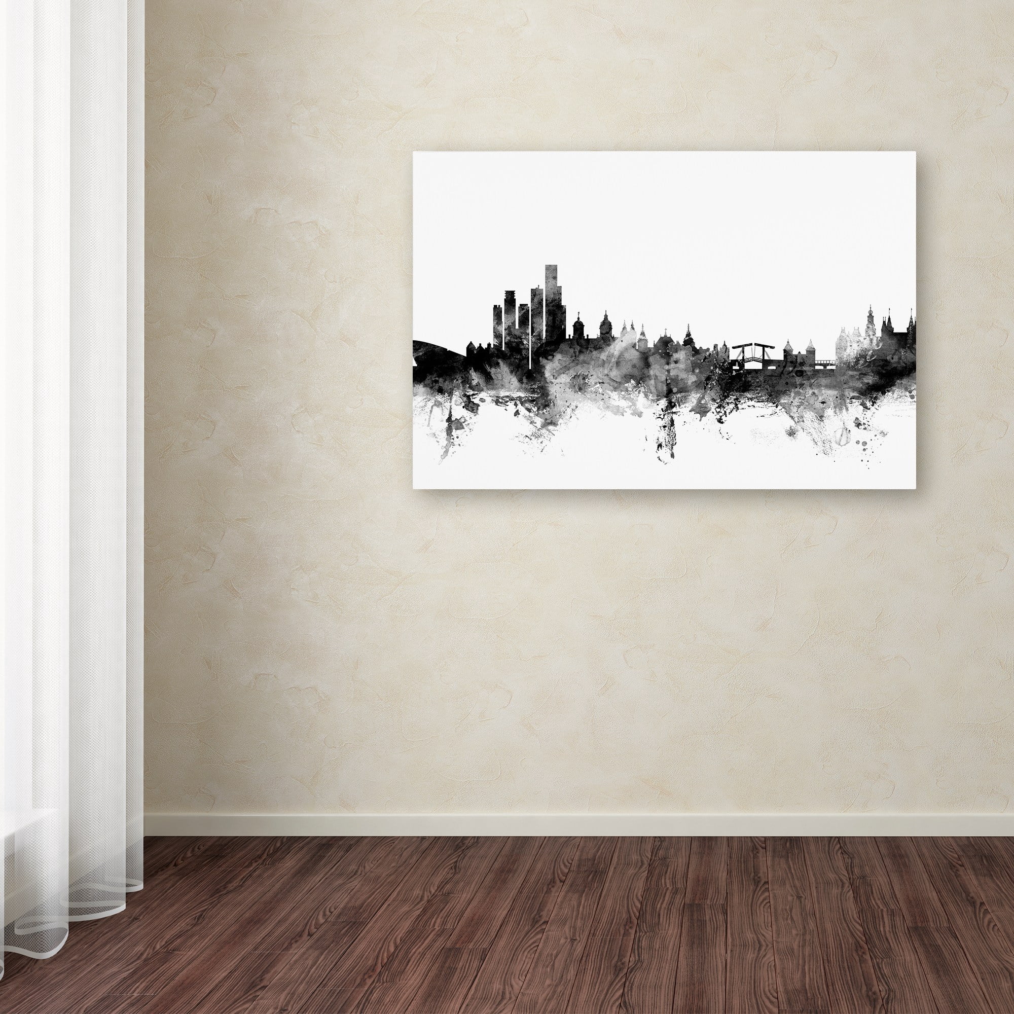 Trademark Fine Art "Amsterdam Skyline B&W" Canvas Art by Michael Tompsett