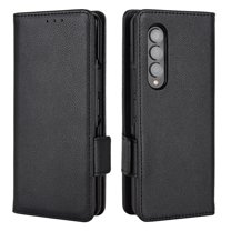 for Samsung Galaxy Z Fold 3 Wallet Case with RFID Blocking Credit Card Holder, Lichee Patterned Luxury PU Leather Folio Flip Kickstand Protective Shockproof Cover Women Men Phone Case,Black