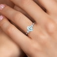 thumbnail image 4 of Gem Stone King 10K White Gold Sky Blue Aquamarine and White Moissanite 3-Stone Ring for Women | 1.40 Cttw | Oval 8X6MM | Gemstone March Birthstone | Size 6, 4 of 6