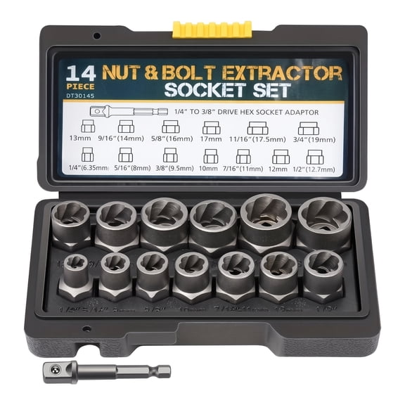 Bolt and Screw Extractor Set - 14 Piece 3/8 Drive Socket Kit with Adapter for Removing Rounded and Rusted Nuts