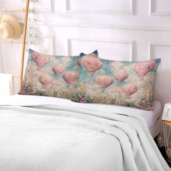 Pillow Case Plush Pillow Pink Hot Air Balloons Vintage Case standard size/King size/Queen size Bed Pillow Pillowcases