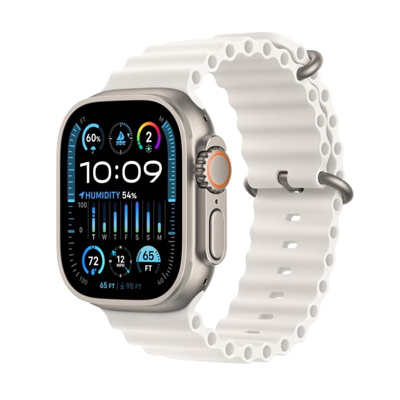 Restored Apple Watch Ultra 2 [GPS + Cellular] 49mm Titanium, White Ocean Band, Rugged