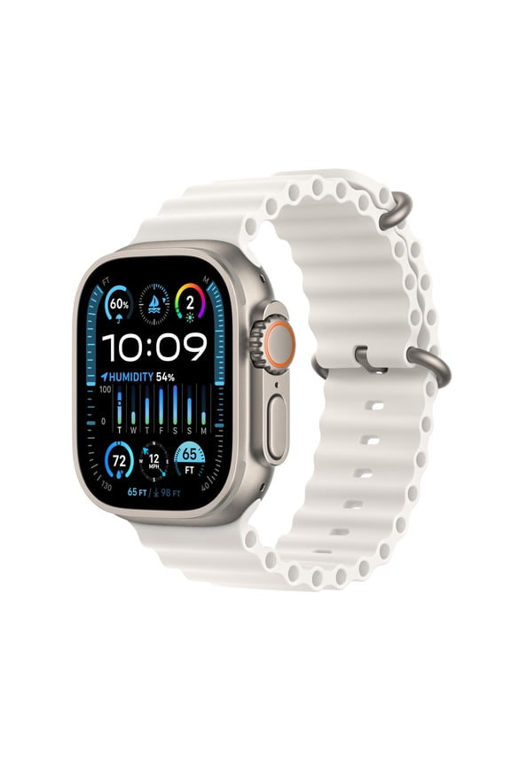 Restored Apple Watch Ultra 2 [GPS + Cellular] 49mm Titanium, White Ocean Band, Rugged