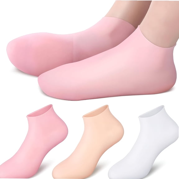 TELOLY 3 Pair Silicone Socks Silicone Gel Sock Moisturizing Sock Heel Sock Toe Sock for Repairing Dry Feet Cracked Heel and Softening Rough Skin (L)