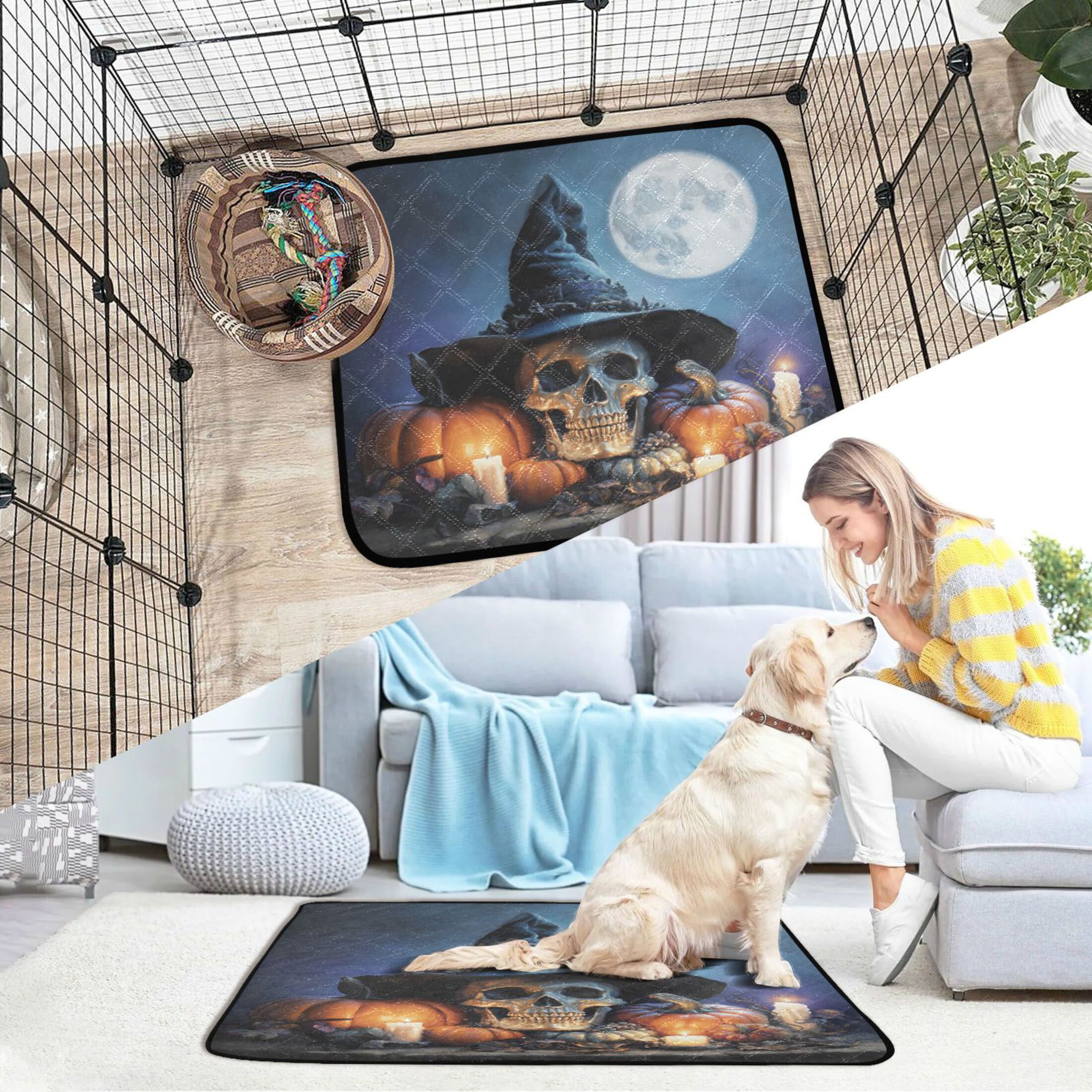Qxltty Wizard Hat Skull Cat litter Pads Pet Set of 2 Diaper Mats Center Anti-leakage Layer Absorbent Soft and Comfortable