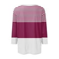 thumbnail image 5 of Womens 3/4 Length Sleeve Tops Trendy Striped T Shirts Crew Neck Colorblock Casual Fall Basic Tees Graphic Tshirts (L, Hot Pink), 5 of 5