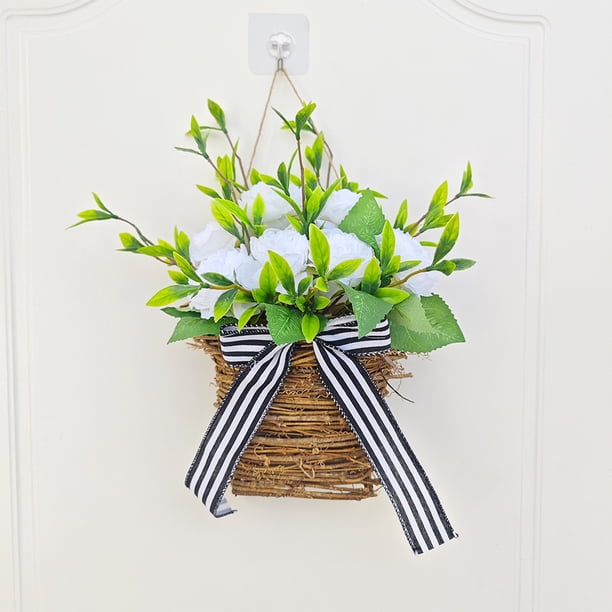Decoración del hogar, decoración de habitaciones, decoración de paredes, cesta de flores de peonía de primavera, anillo de flores, enredaderas artificiales, cesta para puerta, decoración colgante para