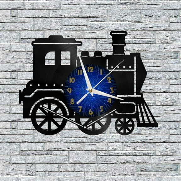 Vintage Train 4 12 Inch Vinyl Record Wall Clock - Silent, Creative, and Unique Clock for Living Room, Entryway, or Bedroom Decor - Perfect Gift Idea(12 inchs B without LED)