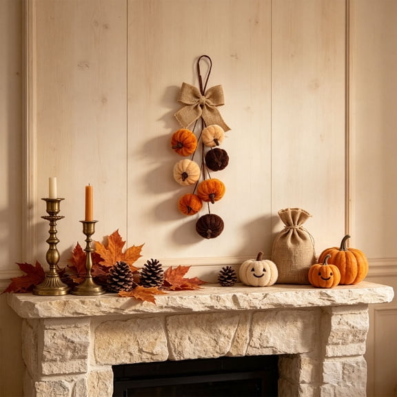 Dongrere Artificial Pumpkin Hanging Ornament Fall Pendant for Door Wall Cabinet Thanksgiving Decor, 14.2 Inch