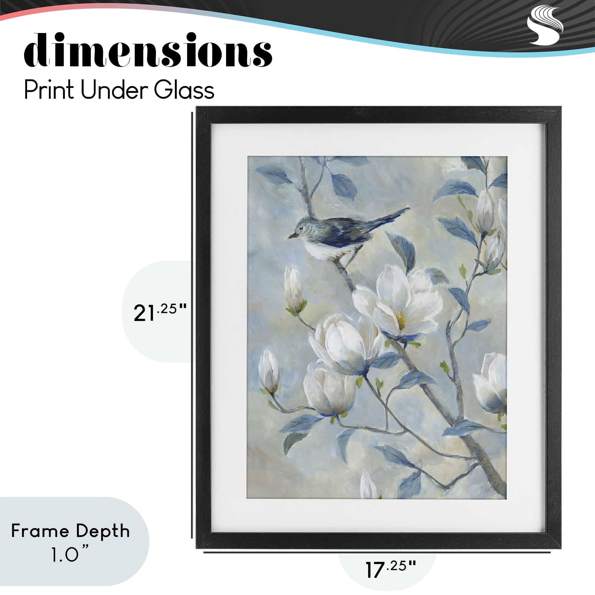 Stupell Industries Blue Bird in Magnolia Tree Black Framed Print Under Glass, design by Nan