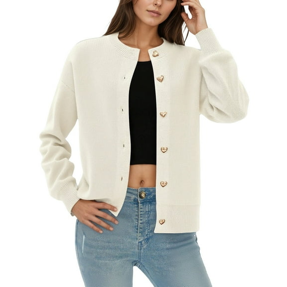 Arlun Cardigan Sweaters for Women Trendy Long Sleeve Open Front Button down Jackets Loose Fit Solid Color Soft Comfy Warm Tops 2025 Fall Clothes Winter Coats White One Size