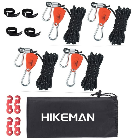 Cuerda de Camping HIKEMAN con Polea de Trinquete 4mm 4m (4 Piezas, Negro)