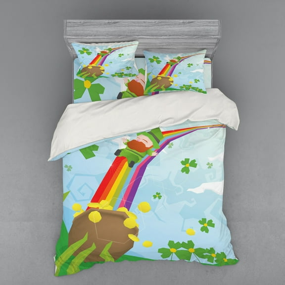 Ambesonne Cartoon Bedding Set 4 Pcs, Shamrock, Queen, Multicolor