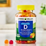 (3 pack) Spring Valley Zero Sugar Vitamin D Gummies, 50 mcg (2,000 IU), 120 Count Dietary Supplement for Bone and Immune Health