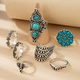 thumbnail image 4 of 7 Piece Turquoise Ring Set Western Jewelry for Women Vintage Western Rings Set Boho Rings Knuckle Stackable Rings Trendy Stuff Turquoise Jewelry Gifts for Women, 4 of 9
