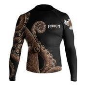 Raven Fightwear Men's Kraken Octopus IBJJF Approved Rash Guard Brown X-Large