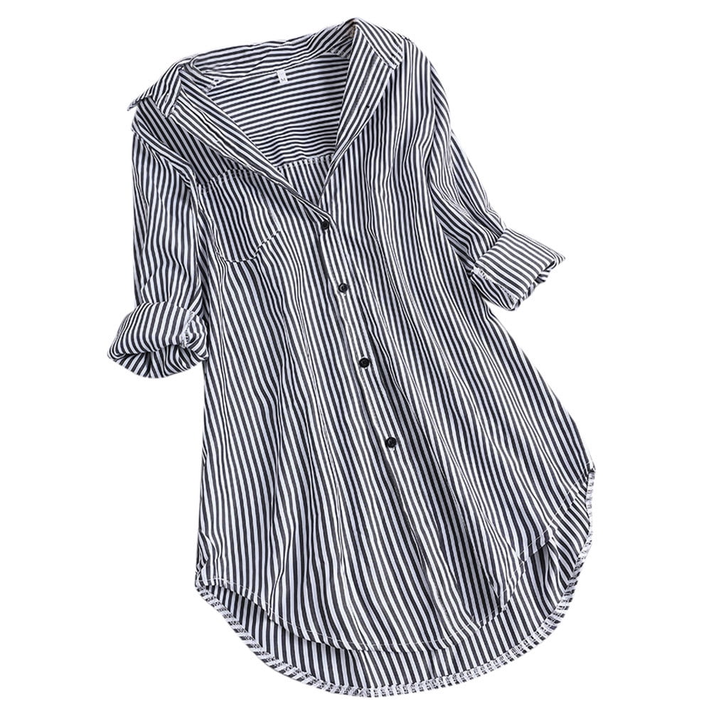 mnjin womens striped button down long sleeve shirt tops loose plus size ...