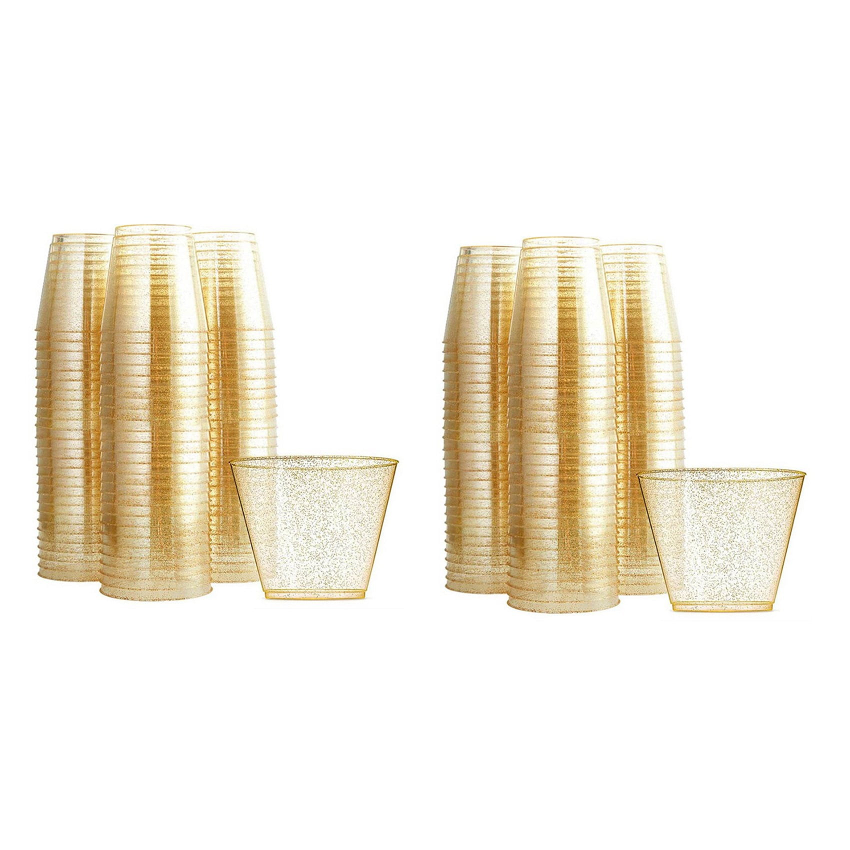 Gold Plastic Cups Clear Plastic Wine Glasses, Fancy Disposable Hard