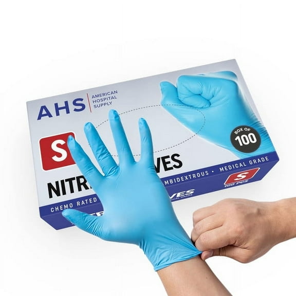 American Hospital Supply Nitrile Gloves, Small, Box of 100