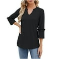 thumbnail image 4 of Babysbule Women's Summer Casual Tops Short Sleeve V Neck 3/4 Sleeve Curved Hem Loose Tunic Tops, 4 of 6