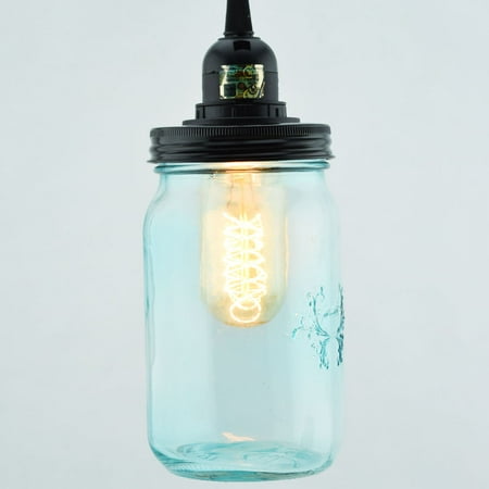 Blue Glass Pendant Light fantado water blue glass mason jar pendant light kit regular mouth black cord 15ft by paperlanternstore walmart com