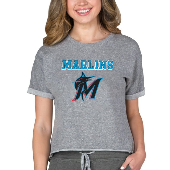 Women's Concepts Sport  Gray Miami Marlins Tri-Blend Mainstream Terry Short Sleeve Sweatshirt Top