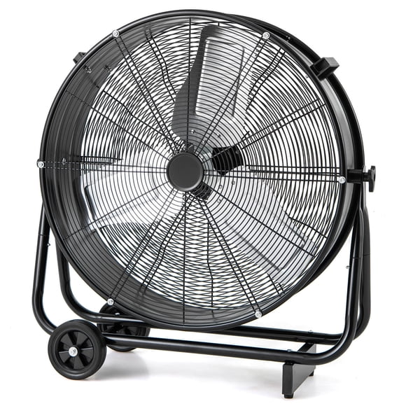 Costway 24 Inch Industrial Drum Fan with 3 Speeds 360° Adjustable Tilt & 2 Wheels for Garage Warehouse Factory