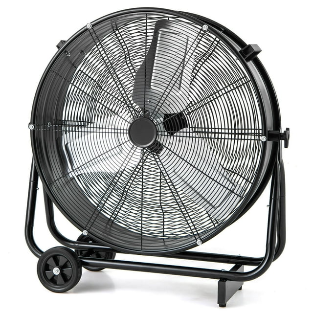 Costway Ventilateur Tambour Industriel de 24 Pouces avec 3 Vitesses, Inclinaison Réglable à 360° et 2 Roues pour Garage, Entrepôt, Usine