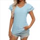 thumbnail image 3 of Camiseta de Verano para Mujer, Cuello en V, Volantes, Corta, Calada, Azul , L, 3 of 9