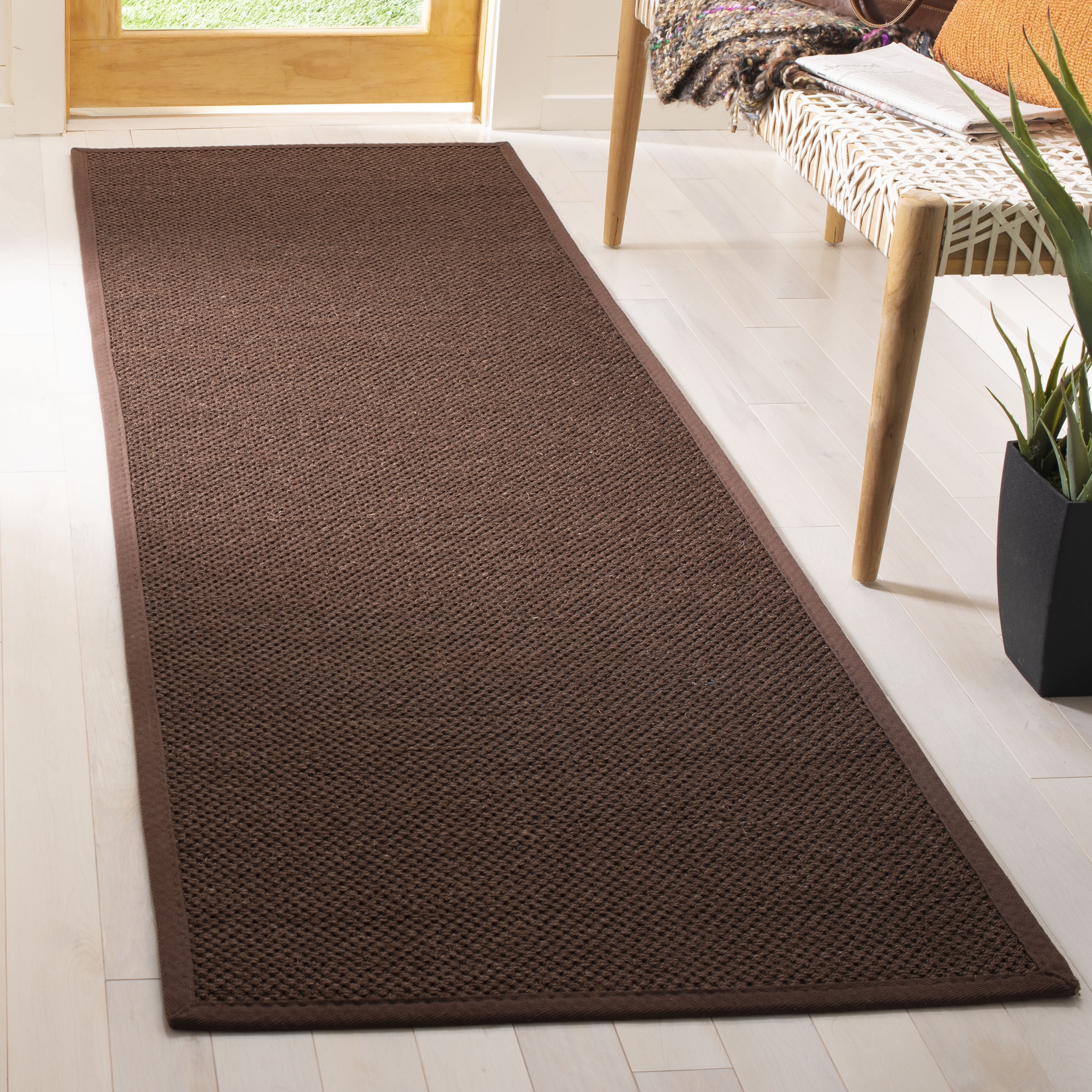 SAFAVIEH Natural Fiber Cindy Solid Runner Rug, Chocolate/Dark Brown, 2'6" x 10'